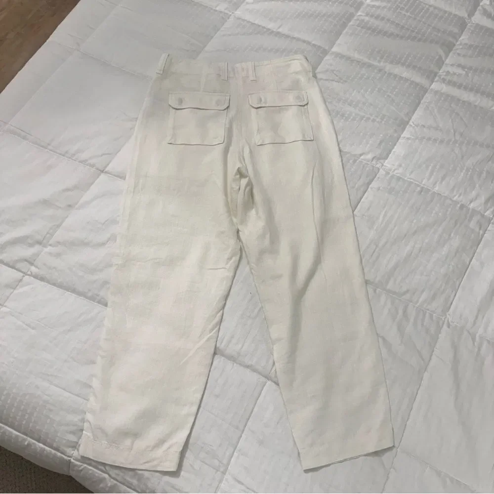 J.Crew Linen Lyocell Utility Pants 6P Ivory Tapered Pocket Front Flat Front